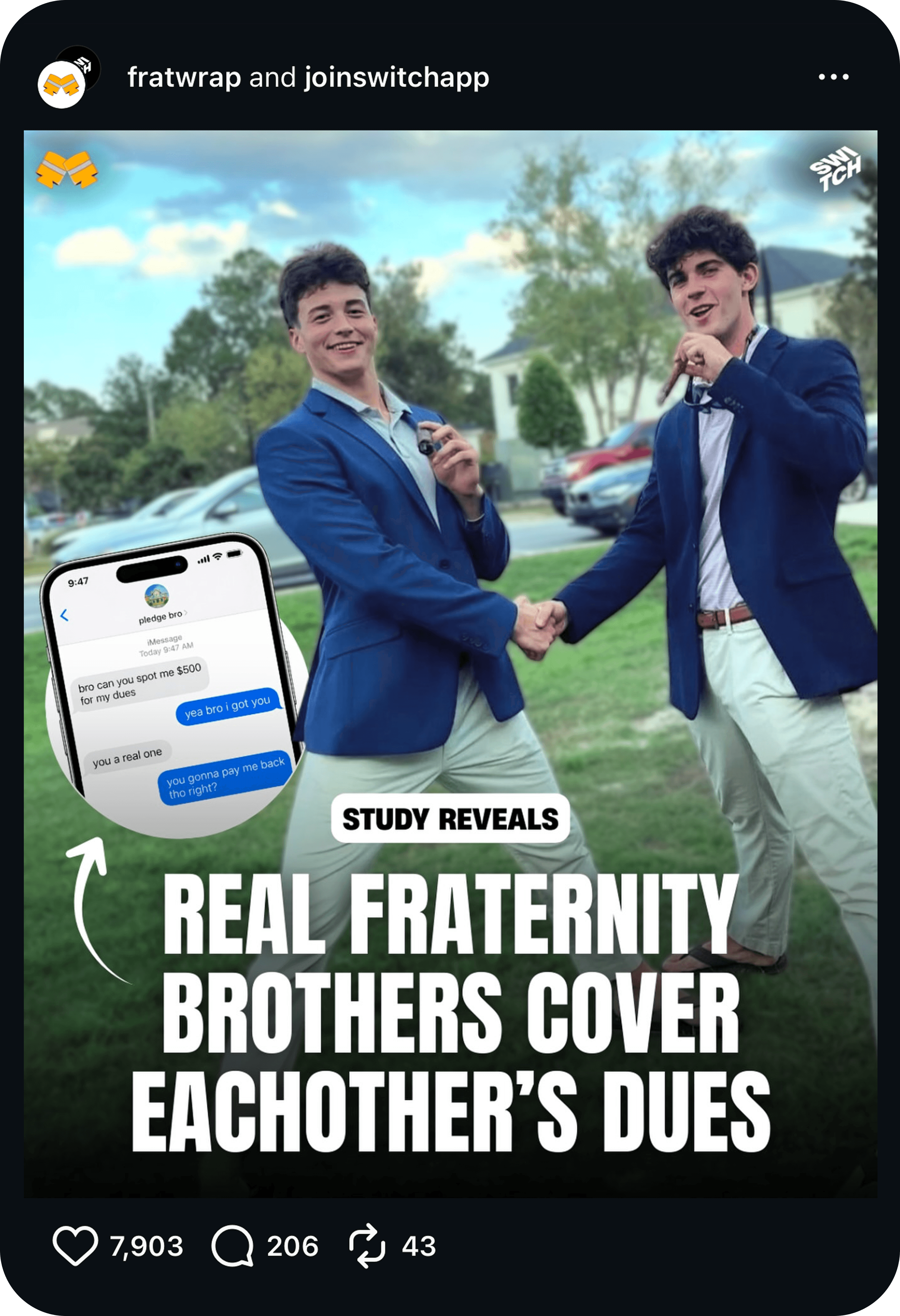 Client testimonial post from Switch on social media